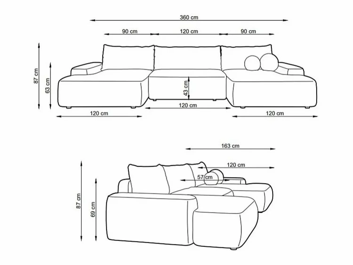 Gran sofá cama rinconera panorámico de 7 plazas en tela texturizada DAVISO < Vente-unique Clearance