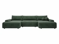 Vente-unique Sofá Xxl * Gran sofá cama rinconera panorámico 7 plazas en tela texturizada verde abeto DAVISO Verde pino