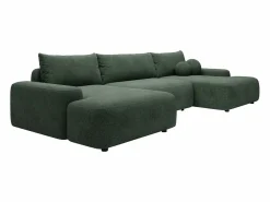 Vente-unique Sofá Xxl * Gran sofá cama rinconera panorámico 7 plazas en tela texturizada verde abeto DAVISO Verde pino
