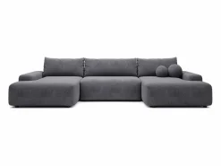 Gran sofá cama rinconera panorámico de 7 plazas en tela texturizada DAVISO < Vente-unique Online