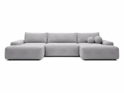 Gran sofá cama rinconera panorámico 7 plazas en tela texturizada DAVISO < Vente-unique Outlet