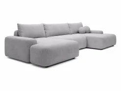 Gran sofá cama rinconera panorámico 7 plazas en tela texturizada DAVISO < Vente-unique Outlet