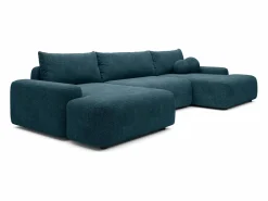 Gran sofá cama rinconera panorámico de 7 plazas en tela texturizada DAVISO < Vente-unique New