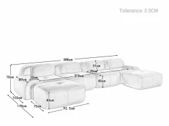 Gran sofá de esquina modular 388cm - en Pana - con 4 cojines y 2 otomanas - ergonómico - Marrón < DripeX