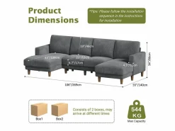 Gran sofá de esquina panorámico - 4 plazas - chaise longue 109cm - de pana - 269x140x86 - < DripeX Online