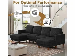 DripeX Sofás Club|Sofá - 4 Plazas * Gran sofá de esquina panorámico - 4 plazas - chaise longue 109cm - de pana - 269x140x86 - Negro
