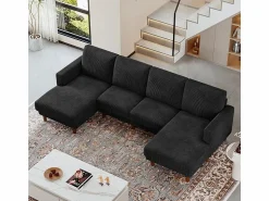DripeX Sofás Club|Sofá - 4 Plazas * Gran sofá de esquina panorámico - 4 plazas - chaise longue 109cm - de pana - 269x140x86 - Negro