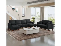DripeX Sofás Club|Sofá - 4 Plazas * Gran sofá de esquina panorámico - 4 plazas - chaise longue 109cm - de pana - 269x140x86 - Negro
