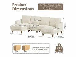 Gran sofá de esquina panorámico - 4 plazas - chaise longue 109cm - de pana - 269x140x86 - < DripeX