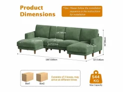 Gran sofá de esquina panorámico - 4 plazas - chaise longue 109cm - de pana - 269x140x86 - < DripeX Clearance