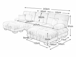 Gran sofá esquina modular - 3 plazas - con 2 pouf y 5 cojines - tejido felpa - 313x145x81cm < DripeX Best