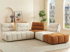 Vente-unique Sofá Modular | Gran sofá rinconera con respaldo avanzable y reclinable en tela beige y terracota APOLIU