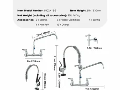 Grifo de Cocina SucceBuy para Fregadero de Montaje en Pared - Con Rociador de Prelavado, 53.3 cm < New