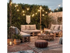 Ledkia Guirnalda Luminosa|Energía Solar * Guirnalda Hemp Naturae Luces Exterior 10 Portalámparas Textil Natural 10m IP65 10 m Marru00f3n chocolate