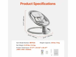Hamaca Eléctrica para Bebés, SucceBuy Columpio para Bebés y Recién Nacidos con 5 Velocidades, Mando Bluetooth, Canciones de Cuna y Cojín < New