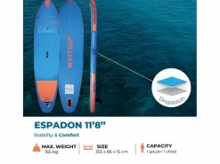 Hinchable Sup ESPADON 11'8 - 355x86x15cm Dropstitch - Pack Paddle Leash Pump Carry Bag < WATTSUP