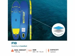 WATTSUP Deportes Náuticos * Hinchable Sup F10 10' - 305x81x15cm Dropstitch - Pack Paddle Leash Pump Carry Bag Azul