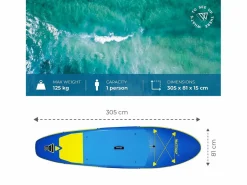 WATTSUP Deportes Náuticos * Hinchable Sup F10 10' - 305x81x15cm Dropstitch - Pack Paddle Leash Pump Carry Bag Azul