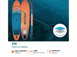 Hinchable Sup F11 11' - 325x81x15cm Dropstitch - Pack Paddle Leash Pump Carry Bag < WATTSUP New