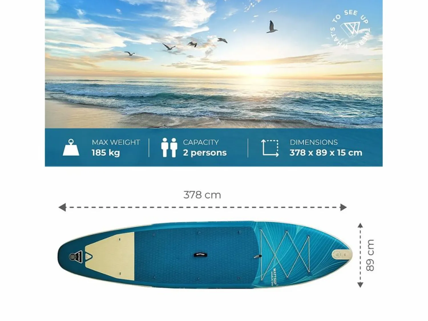 WATTSUP Deportes Náuticos * Hinchable Sup MARLIN 12'5 - 378x86x15cm Dropstitch - Pack Paddle Leash Pump Carry Bag Azul