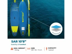 WATTSUP Deportes Náuticos | Hinchable Sup SAR 10'8 - 325x84x15cm Dropstitch - Pack Paddle Leash Pump Carry Bag