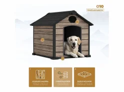- Caseta Perros Exterior Oak O10 - 102x115x100cm - Suelo - 2 Respiraderos de Ventilación - Protección UV e Impermeable – Efecto Madera - Interior de Resina < Hoggar Best