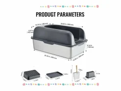 Higiene Y Cuidado De Mascotas * Inodoro para Gatos SucceBuy, Caja de Arena de Acero Inoxidable de 15.24 cm de Profundidad con Filtro y Escalón Gris