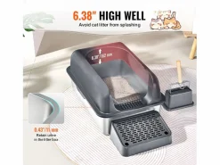 Higiene Y Cuidado De Mascotas * Inodoro para Gatos SucceBuy, Caja de Arena de Acero Inoxidable de 15.24 cm de Profundidad con Filtro y Escalón Gris