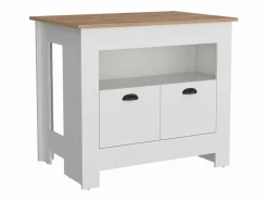 Isla de cocina Arlet en melamina con 2 puertas y 3 estantes , Blanco / Macadamia , 89.9 cm X 103 cm X 70 cm < TuHome Discount