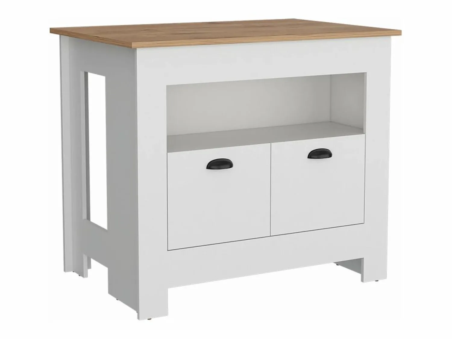 Isla de cocina Arlet en melamina con 2 puertas y 3 estantes , Blanco / Macadamia , 89.9 cm X 103 cm X 70 cm < TuHome Discount