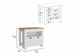 Isla de cocina Arlet en melamina con 2 puertas y 3 estantes , Blanco / Macadamia , 89.9 cm X 103 cm X 70 cm < TuHome Discount