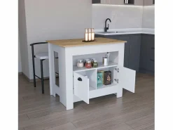 Isla de cocina Arlet en melamina con 2 puertas y 3 estantes , Blanco / Macadamia , 89.9 cm X 103 cm X 70 cm < TuHome Discount