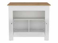 Isla de cocina Arlet en melamina con 2 puertas y 3 estantes , Blanco / Macadamia , 89.9 cm X 103 cm X 70 cm < TuHome Discount