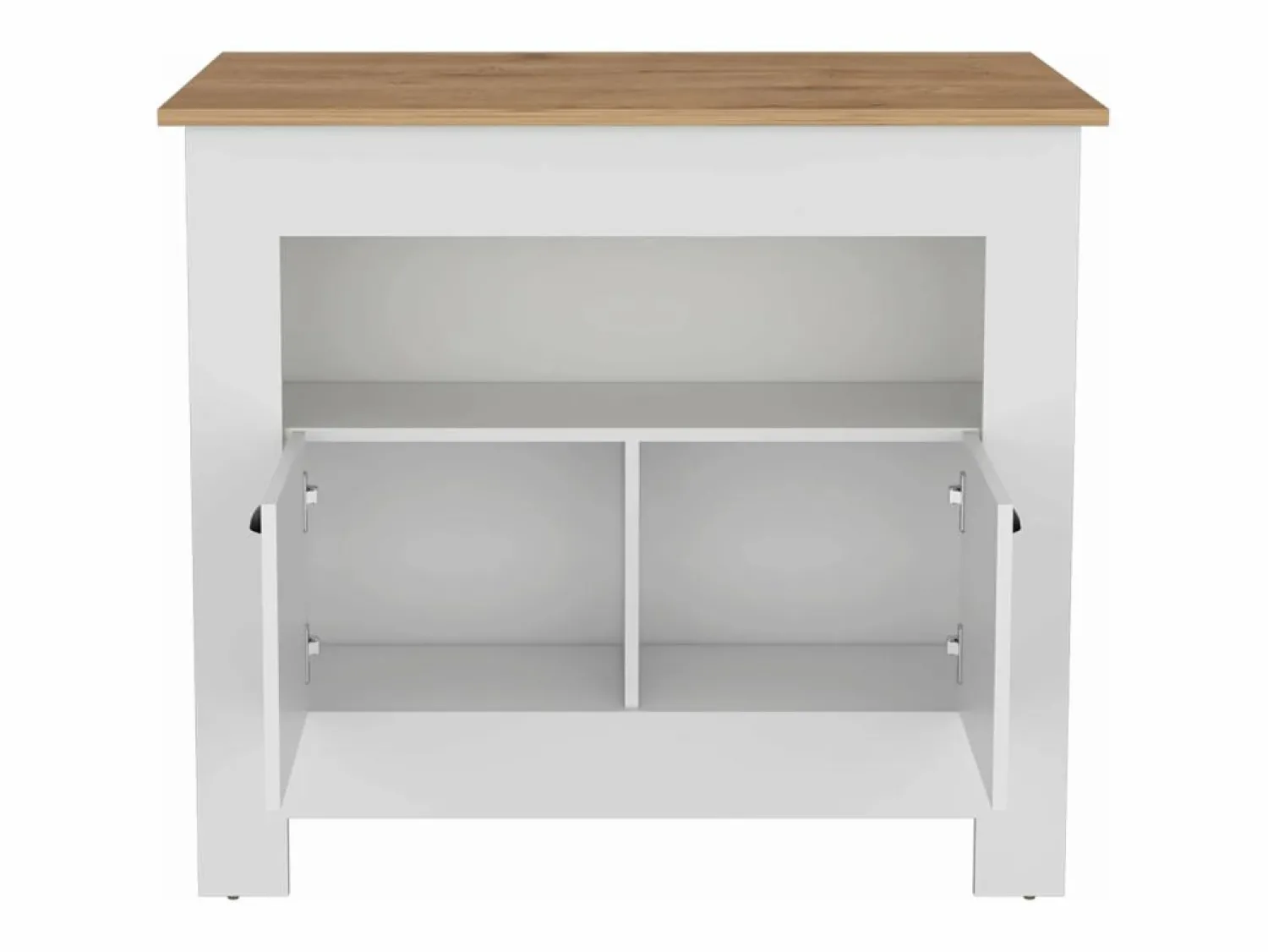 Isla de cocina Arlet en melamina con 2 puertas y 3 estantes , Blanco / Macadamia , 89.9 cm X 103 cm X 70 cm < TuHome Discount