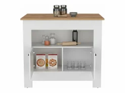 Isla de cocina Arlet en melamina con 2 puertas y 3 estantes , Blanco / Macadamia , 89.9 cm X 103 cm X 70 cm < TuHome Discount