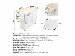 Isla de Cocina, SucceBuy Carrito de Cocina de 115 cm con Ruedas, Armario de Almacenamiento con Cajón y Estante < Discount
