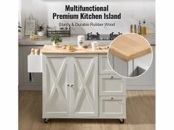 Isla de Cocina, SucceBuy Carrito de Cocina de 115 cm con Ruedas, Armario de Almacenamiento con Cajón y Estante < Discount