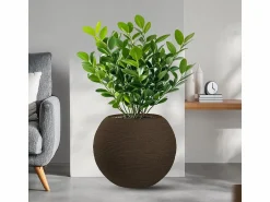 Jarrón | Jarrón de resina con diseño de esfera redonda Botticelli Marrone para plantas de interior y exterior, diámetro 40 x 33 h
