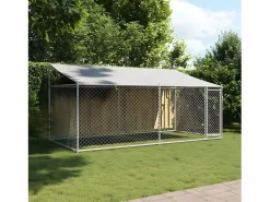 Jaula de perros techo y puerta acero galvanizado 4x2x2 m ES833700 < Hot
