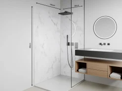 Vente-unique Panel De Pared|Panel Mural Para Ducha * Juego de 2 paneles de pared para ducha con efecto mármol L90 x L120 x Alt. 210 cm - ENEKO Blanco