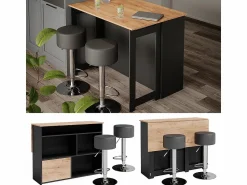 Vicco Mueble Bar | Juego de mesa de bar oro power roble/antracita 116x37x90.5 dominic