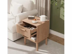 Juego de 2 mesitas de noche con cajones - Mesa de centro moderna con cajón de almacenamiento para salón y dormitorio - color madera natural < New