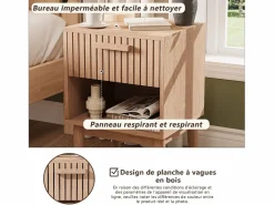 Juego de 2 mesitas de noche con cajones - Mesa de centro moderna con cajón de almacenamiento para salón y dormitorio - color madera natural < New
