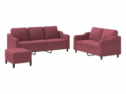 Juego de sofás con cojines 3 piezas tela tinto < vidaxl