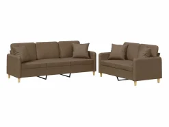Clicnbuy Conjunto Sofás * Juego de sofás con cojines 2 piezas tela marrón Marru00f3n
