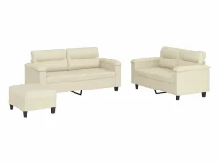 Clicnbuy Conjunto Sofás * Juego de sofás con cojines 3 piezas cuero sintético Crema