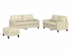 Clicnbuy Conjunto Sofás * Juego de sofás con cojines 3 piezas cuero sintético Crema