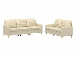 Clicnbuy Conjunto Sofás * Juego de sofás con cojines 2 piezas tela Crema