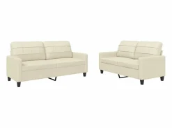Clicnbuy Conjunto Sofás * Juego de sofás con cojines 2 piezas cuero sintético Crema