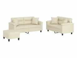 Clicnbuy Conjunto Sofás * Juego de sofás con cojines 3 piezas cuero sintético color Crema